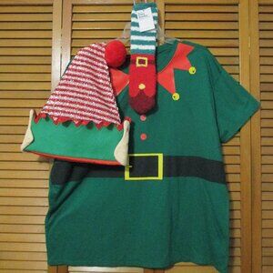 North Pole Trading Co  Elf top, hat & new socks outfit Christmas like new sz XXL